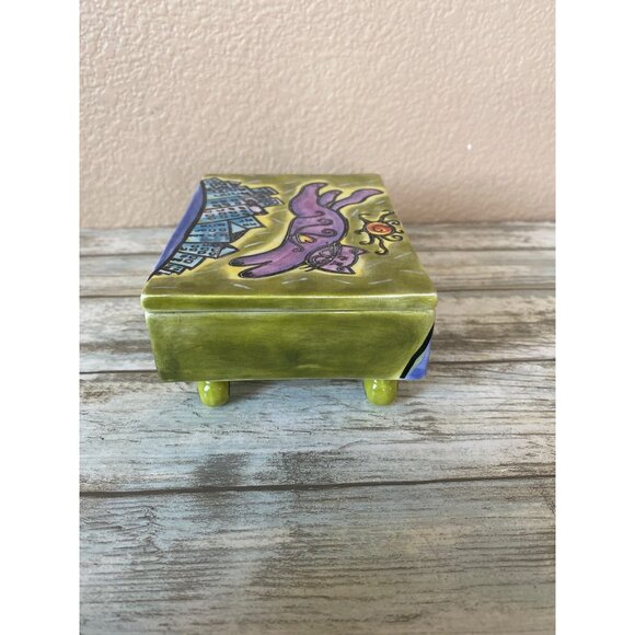 Happy Cat by Outi “City Cat” Hand Painted Ceramic Trinket Box Cat Lover Gift Col - Picture 7 of 15